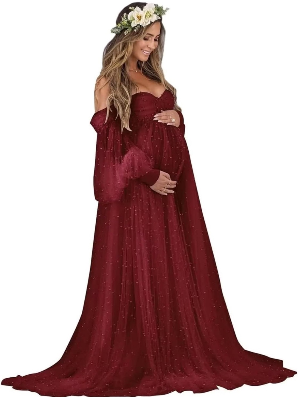 Off-Shoulder Burgundy Maternity Gown